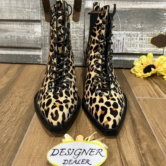COACH Lace Up Leopard Print Bootie Size 5B New - Picture 3 of 14